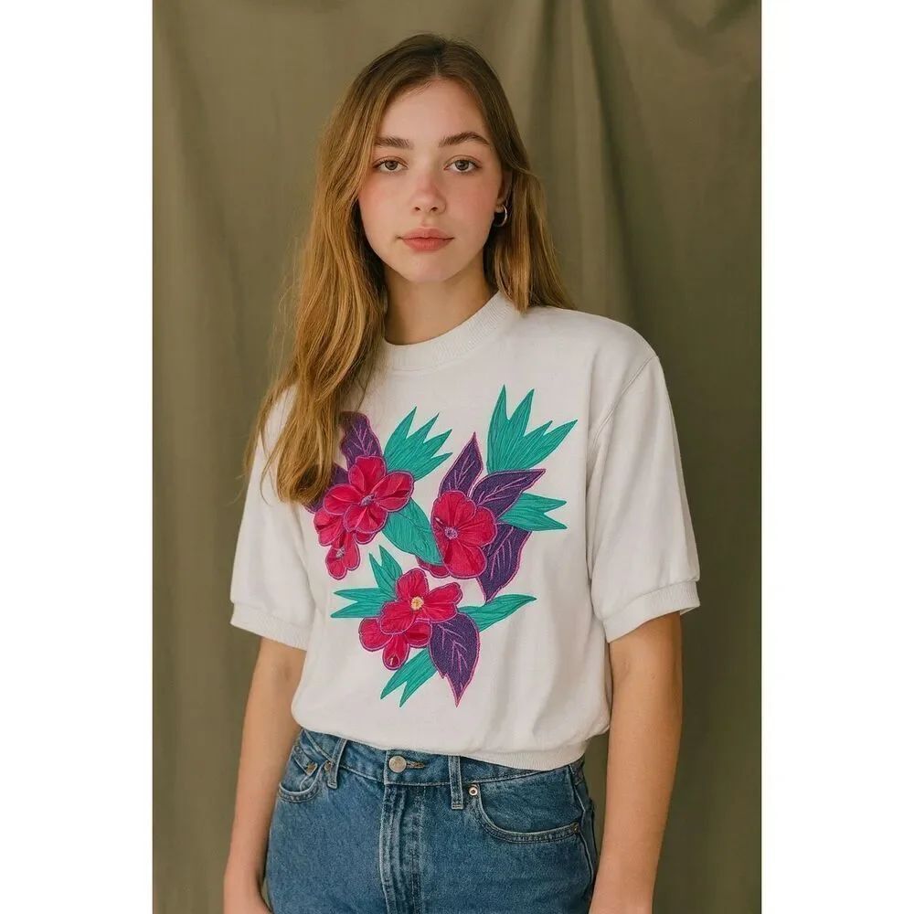 Vintage Alfred Dunner size MP embroidered fabric design top.